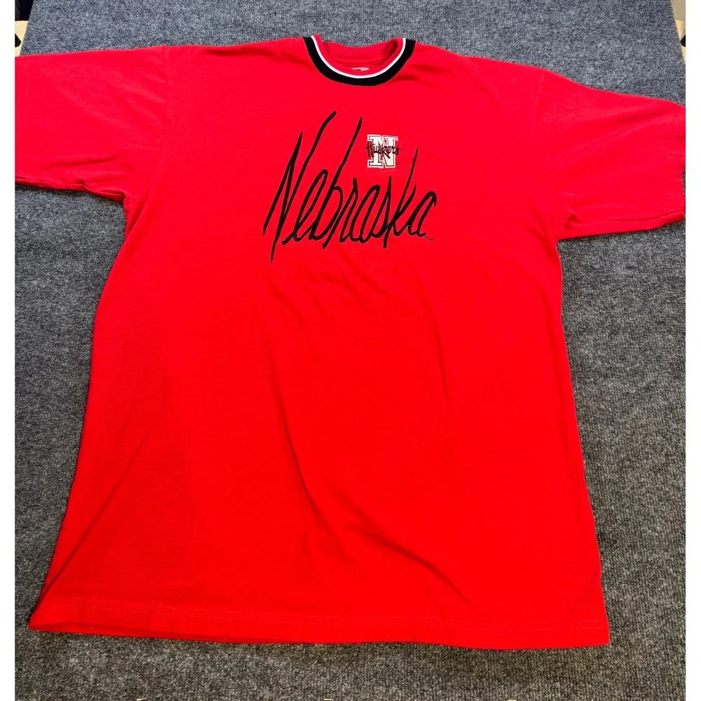 Vintage Legends Athletic Nebraska Huskers T-Shirt XL Red Made in USA Embroidered